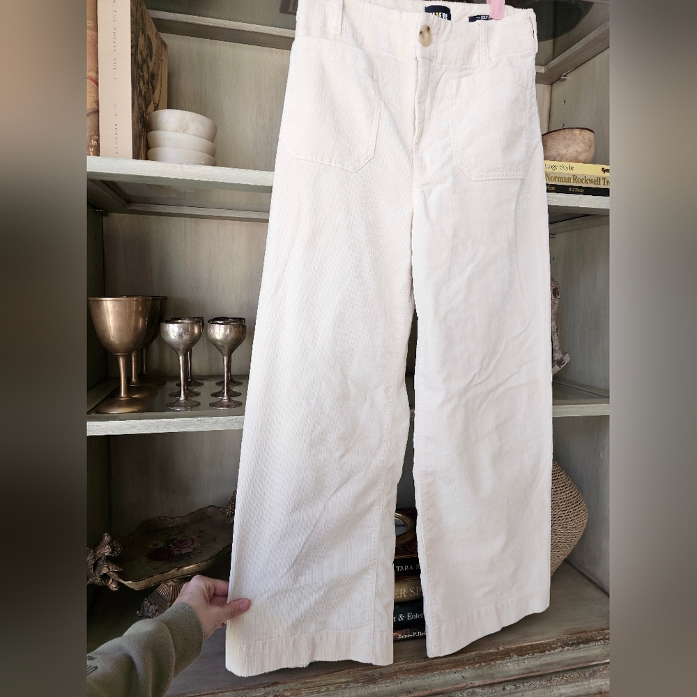Maeve x Anthropologie The Colette Corduroy Wideleg Cropped Pants Neutral Ivory - Picture 4 of 14